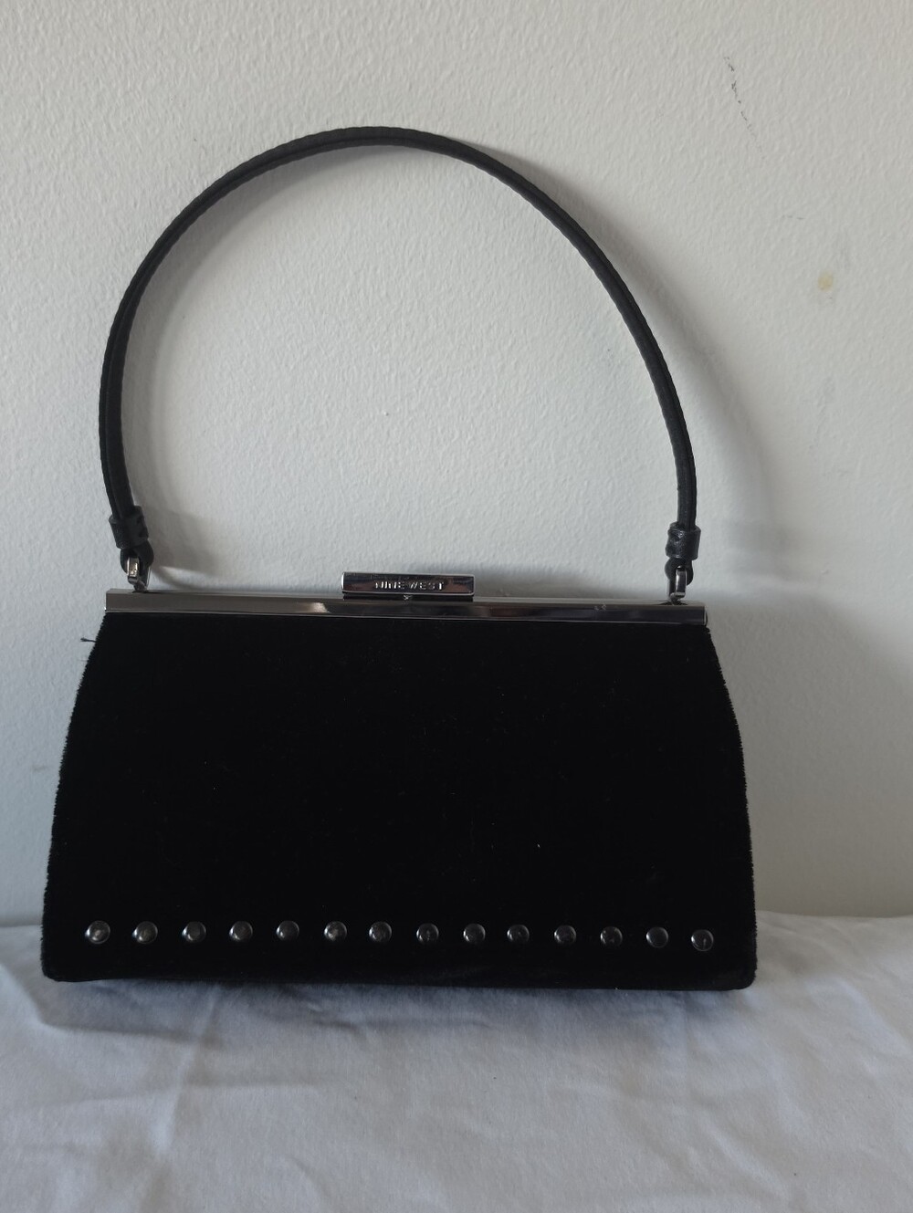 Nine West Black Velvet Studded Y2K Evening Bag Purse